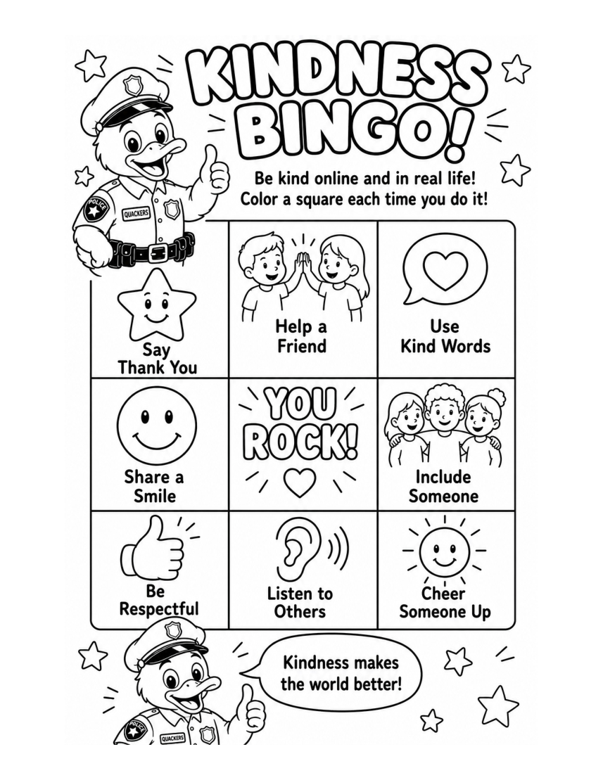 Kindness Bingo — Officer Quackers, PDF page 21