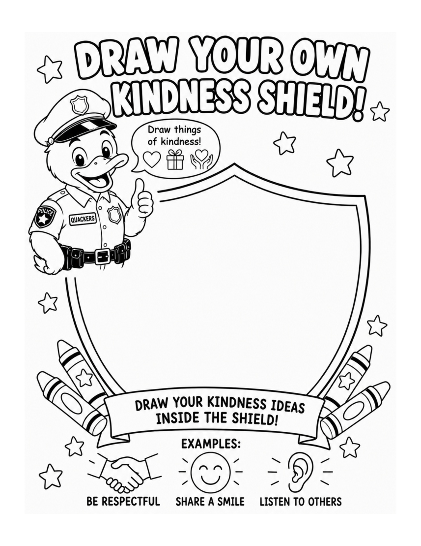 Draw Your Own Kindness Shield — Officer Quackers, PDF page 27
