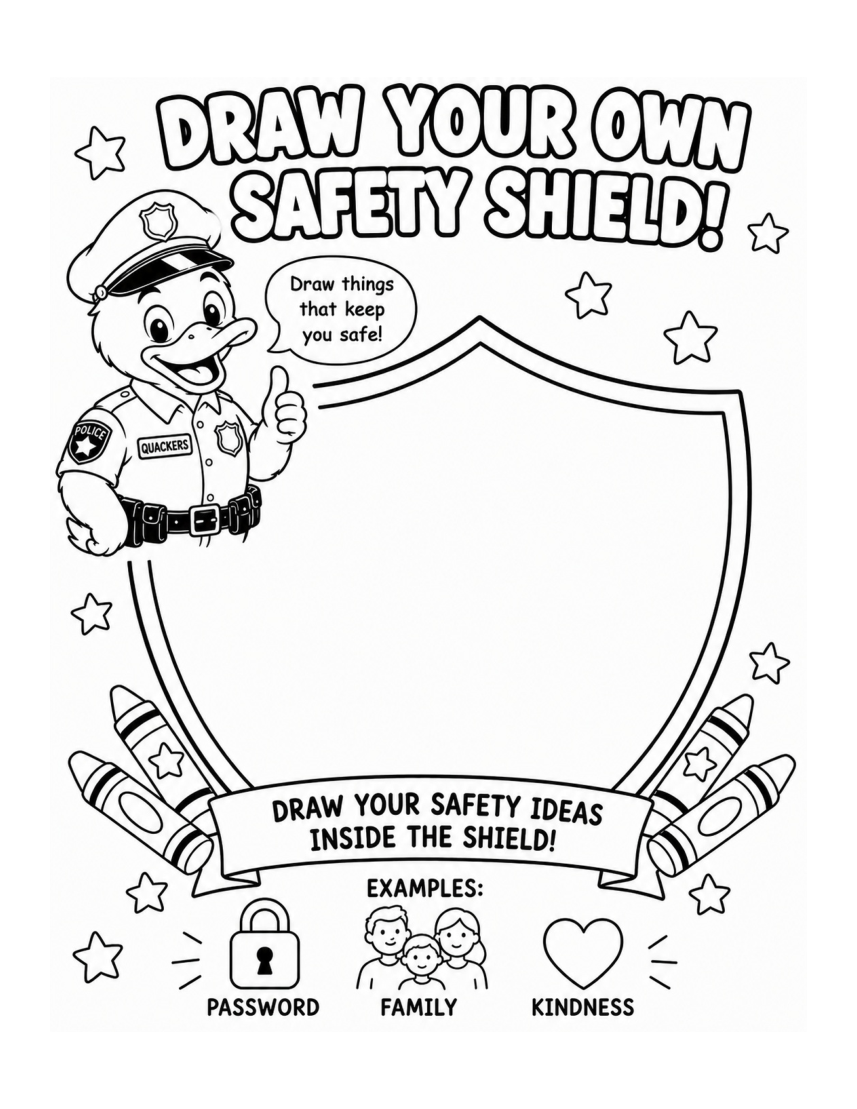 Draw Your Own Safety Shield — Officer Quackers, PDF page 39